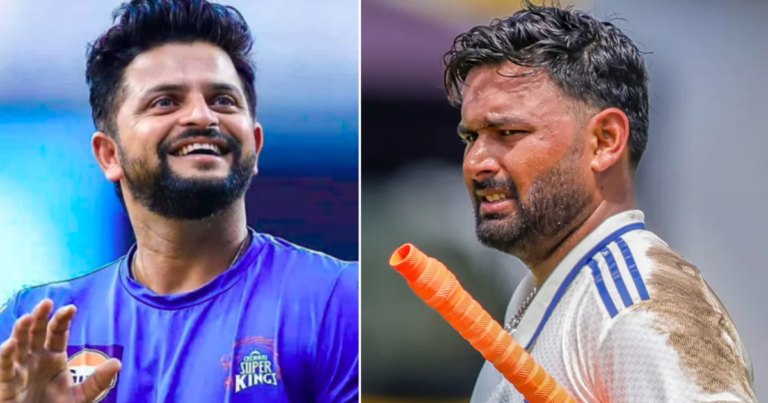 Rishabh Pant and Suresh Raina in Indian cricket action