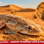 Sandfish Lizard Scincus scincus moving through desert sand