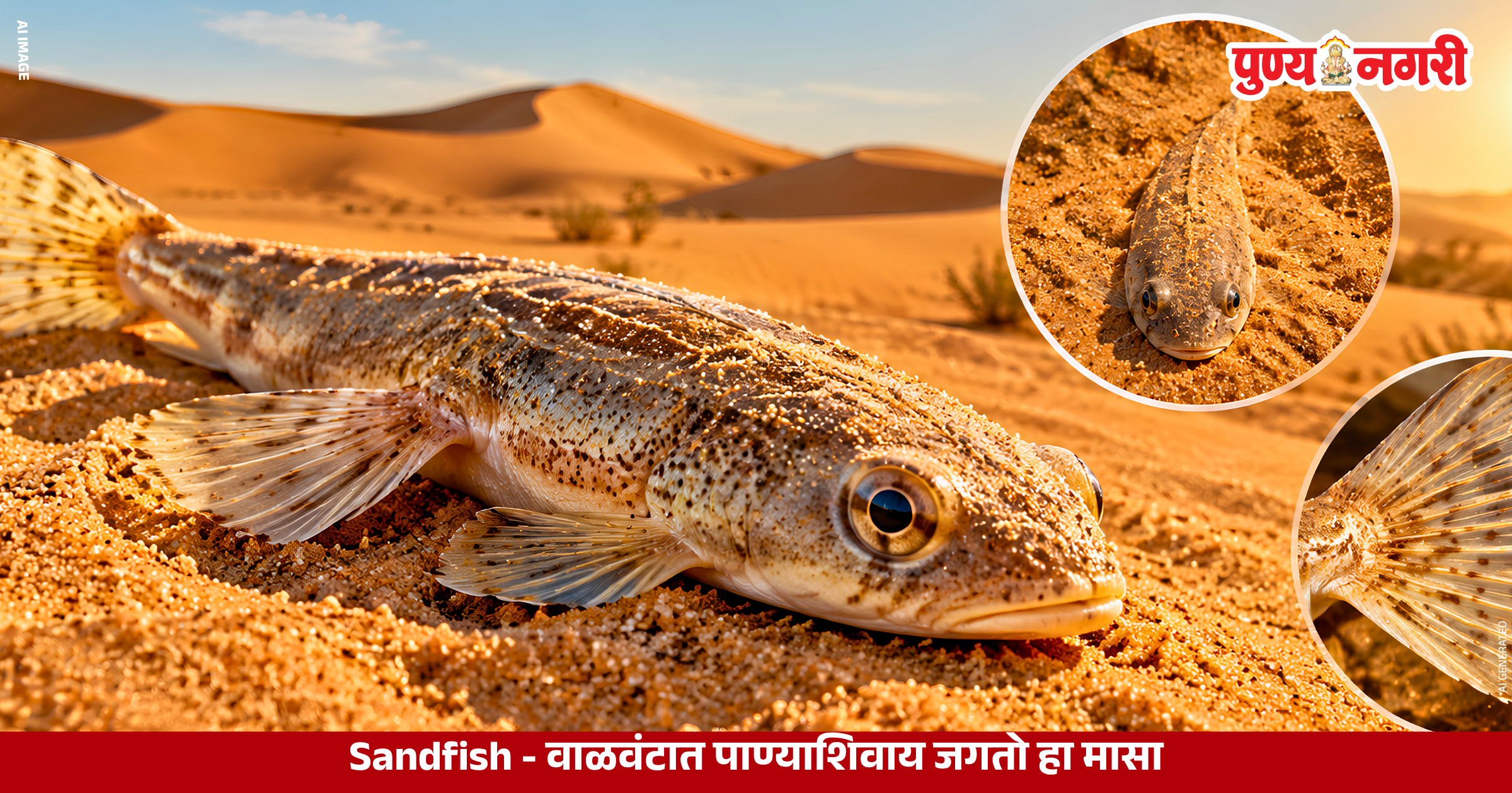 Sandfish Lizard Scincus scincus moving through desert sand