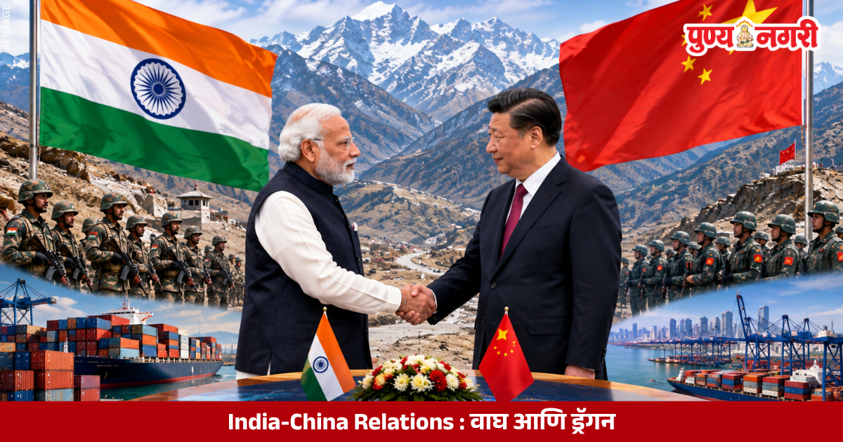 Indian and Chinese flags representing diplomatic relations, border tensions and economic rivalry between the two countries