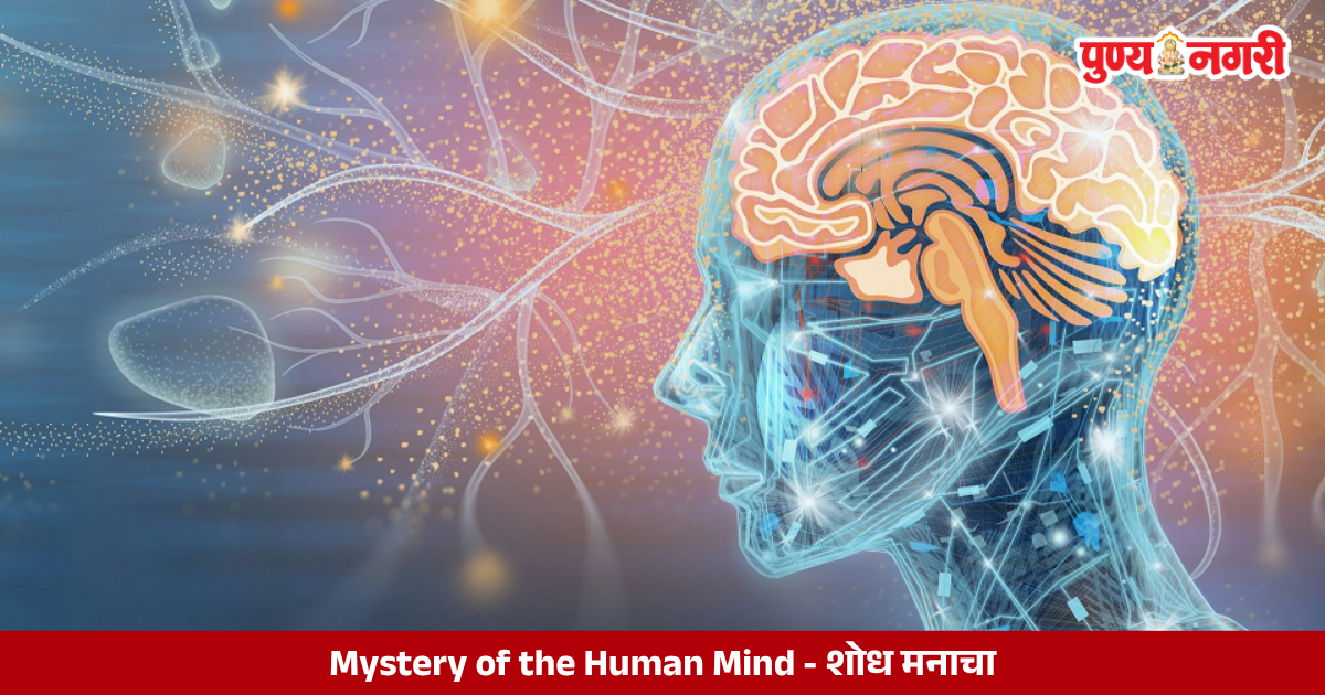 Illustration of the human brain and neural connections representing consciousness, language, emotions and the mysteries of the mind