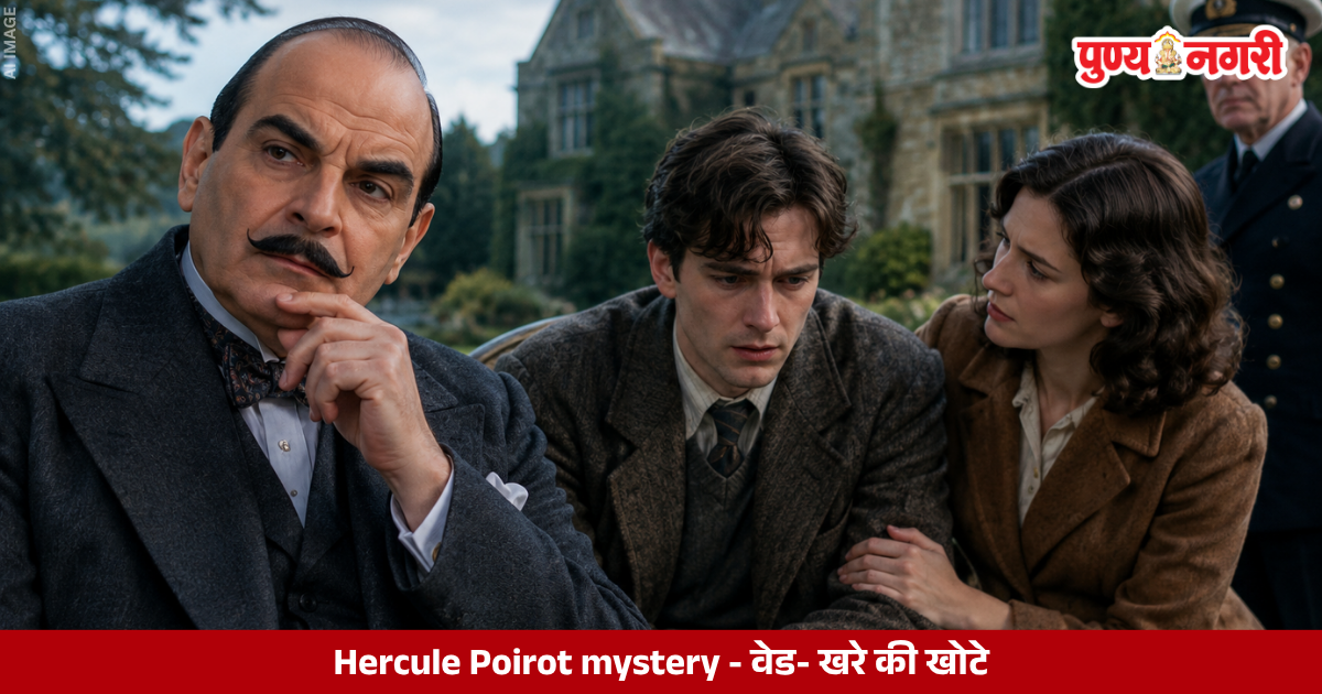 Hercule Poirot investigating the mysterious behaviour of Hugh Chandler in a classic detective mystery.