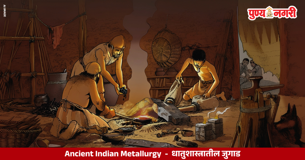 Ancient Indian metallurgy showing copper smelting Wootz steel and Iron Pillar technology