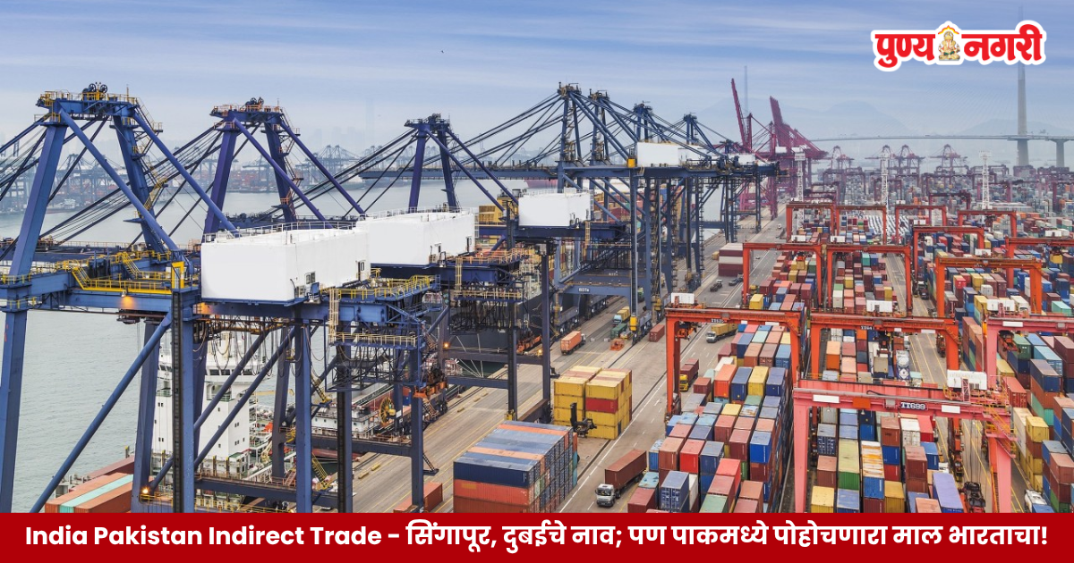 India Pakistan Indirect Trade दाखवणारे भारतातून दुबई, सिंगापूर आणि श्रीलंकेमार्गे पाकिस्तानात पोहोचणारे भारतीय उत्पादनांचे कंटेनर.
