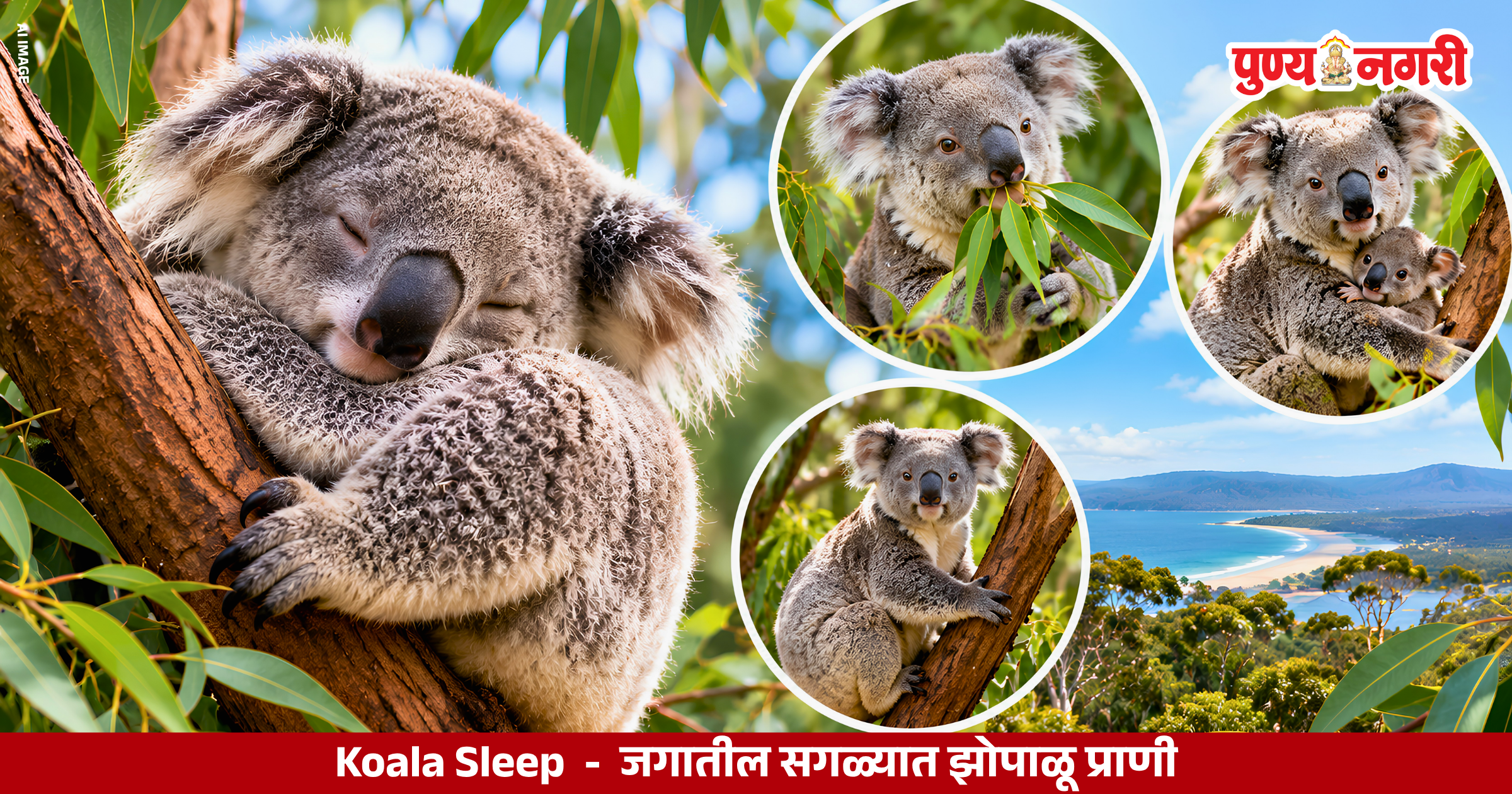 Koala sleeping on a eucalyptus tree in Australia