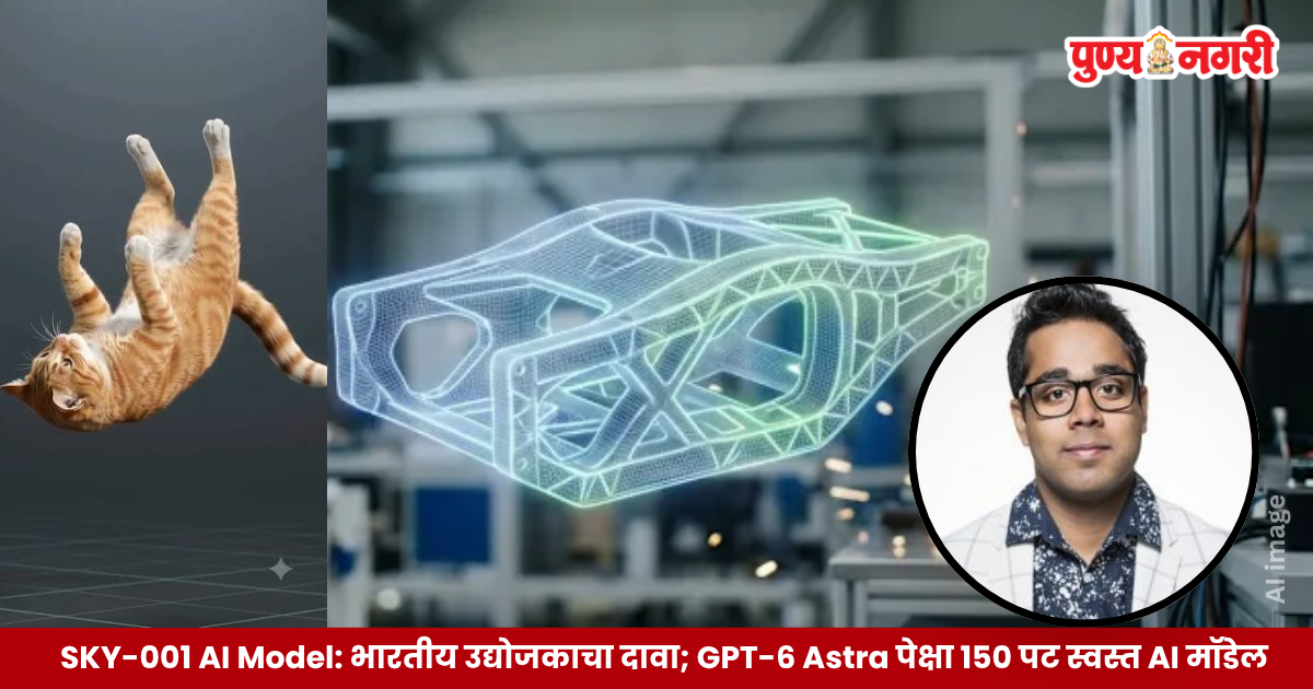 Indian entrepreneur Sam Pasupalak and SKY-001 AI model developed by Skyfall AI for engineering design tasks