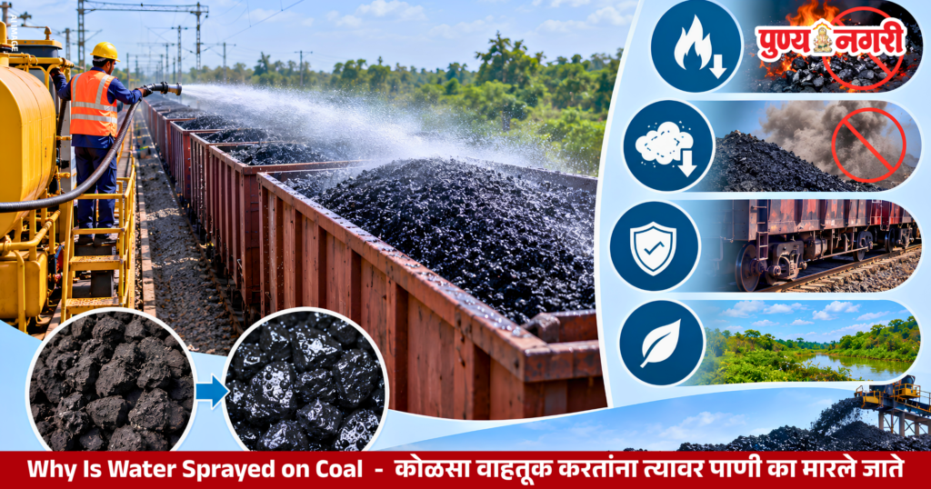 Why is water sprayed on coal during transportation