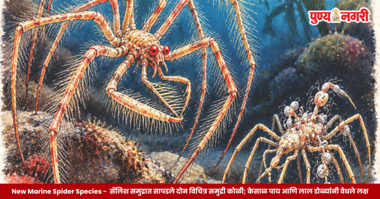 Two unusual marine spider species reportedly discovered in the Salish Sea, featuring hairy legs and distinctive red eyes.