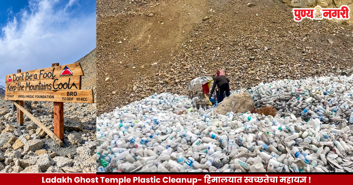 Volunteers remove eight tonnes of plastic waste from the Ghost Temple area at 17,000 feet on the Manali-Leh Highway in Ladakh.